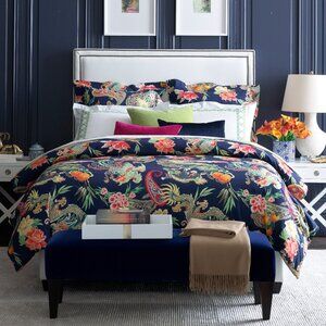 Williams Sonoma New Moon Print Navy King / Cal Duvet Cover + 2 King Shams NWT
